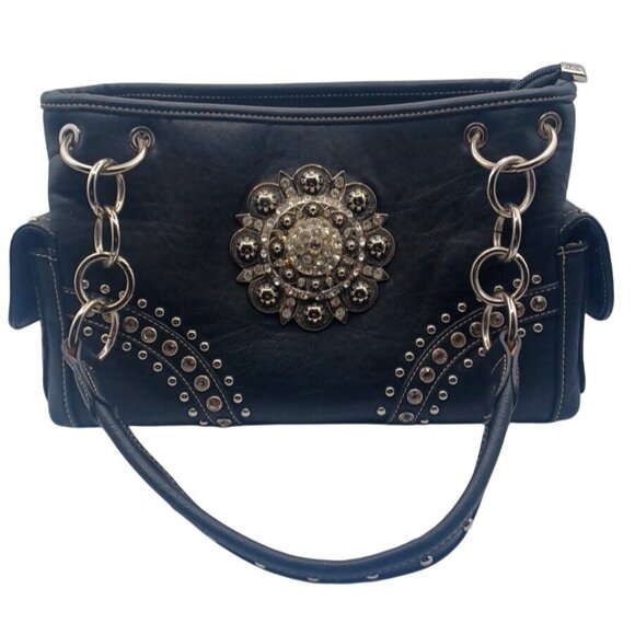 Montana West Black Western Bling Black Crystal Concho Conceal Carry Gun Handbag - Picture 5 of 16